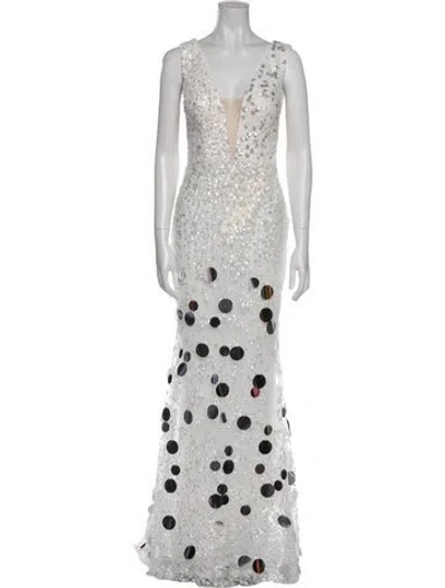 Pre-owned Tarik Ediz Polka Dot Print Long Dress In White