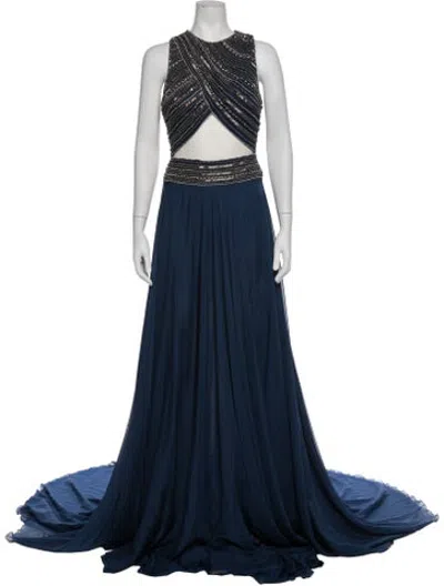 Pre-owned Tarik Ediz Printed Long Dress In Blue