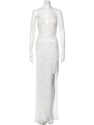 Pre-owned Tarik Ediz Printed Long Dress In White