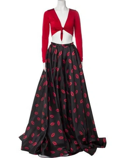 Pre-owned Tarik Ediz Printed Skirt Set W/ Tags In Red