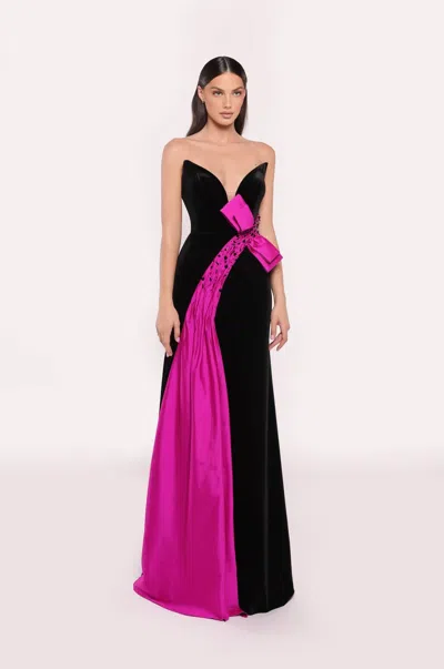 Tarik Ediz Raquel Velvet Strapless Gown In Multi