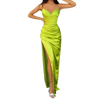 Tarik Ediz Satin Evening Gown In Lime In Green