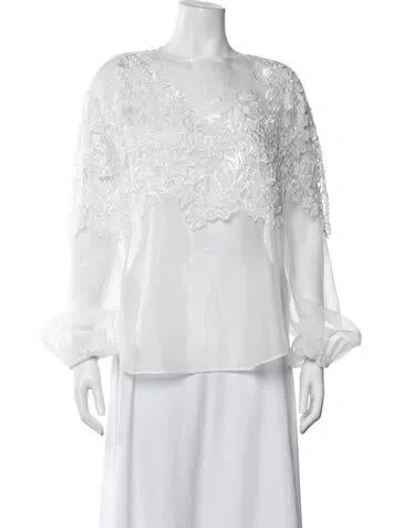 Pre-owned Tarik Ediz Scoop Neck Long Sleeve Blouse In White