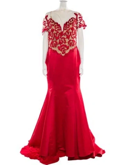 Pre-owned Tarik Ediz Silk Long Dress In Red