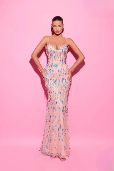 Tarik Ediz Simba Embroidered Gown In Pink