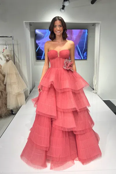 Tarik Ediz Skylar Tulle Gown In Pink