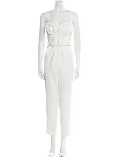 Pre-owned Tarik Ediz Square Neckline Jumpsuit In White