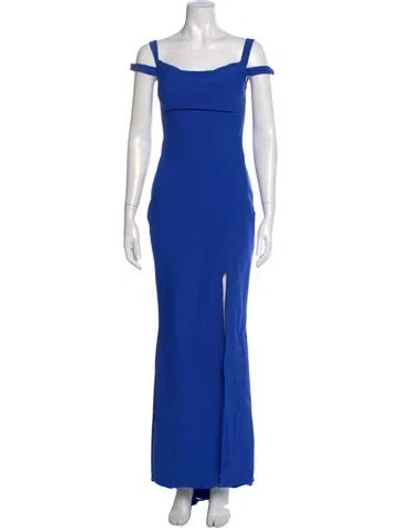Pre-owned Tarik Ediz Square Neckline Long Dress In Blue