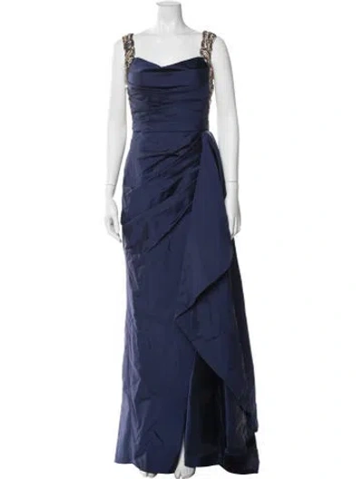 Pre-owned Tarik Ediz Square Neckline Long Dress In Blue