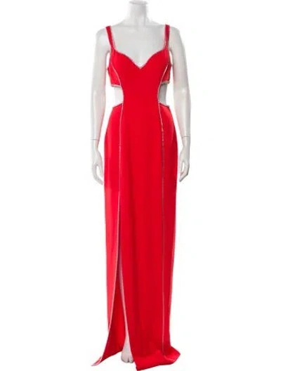 Pre-owned Tarik Ediz Square Neckline Long Dress In Red