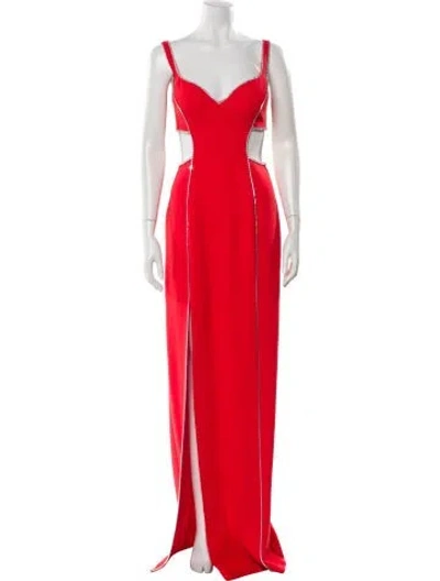 Pre-owned Tarik Ediz Square Neckline Long Dress In Red