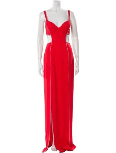 Pre-owned Tarik Ediz Square Neckline Long Dress In Red