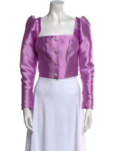 Pre-owned Tarik Ediz Square Neckline Long Sleeve Crop Top In Purple