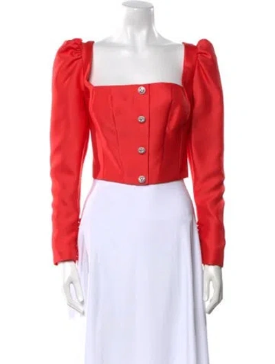 Pre-owned Tarik Ediz Square Neckline Long Sleeve Crop Top In Red