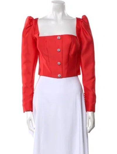 Pre-owned Tarik Ediz Square Neckline Long Sleeve Crop Top In Red