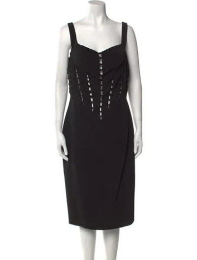 Pre-owned Tarik Ediz Square Neckline Midi Length Dress In Black