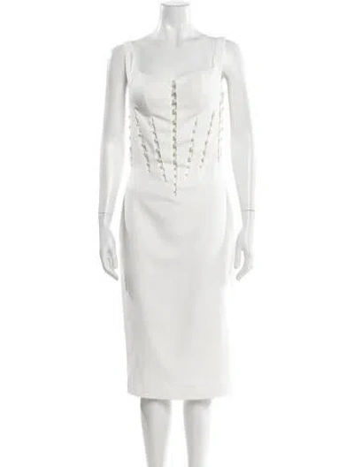 Pre-owned Tarik Ediz Square Neckline Midi Length Dress In White