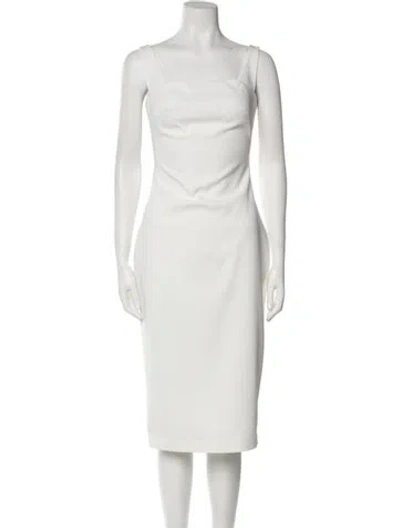 Pre-owned Tarik Ediz Square Neckline Midi Length Dress In White