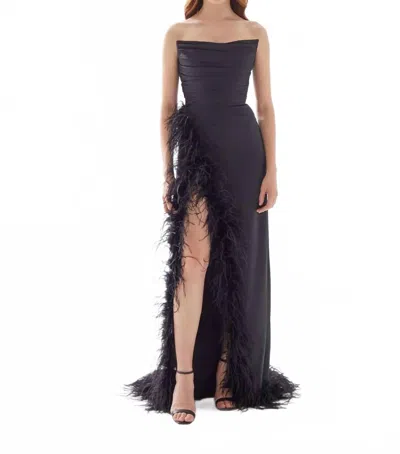 Tarik Ediz Strapless Bustier Slit Dress In Black