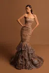 Tarik Ediz Strapless Chaplin Gown In Multi