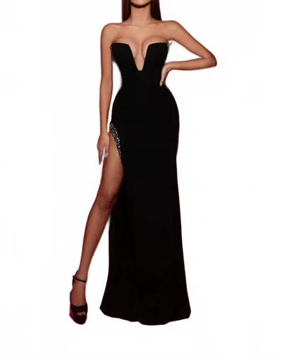 Tarik Ediz Strapless Evening Gown With Overskirt In Black