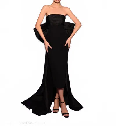 Tarik Ediz Strapless Fitted Column Dress With Large Bow In Black