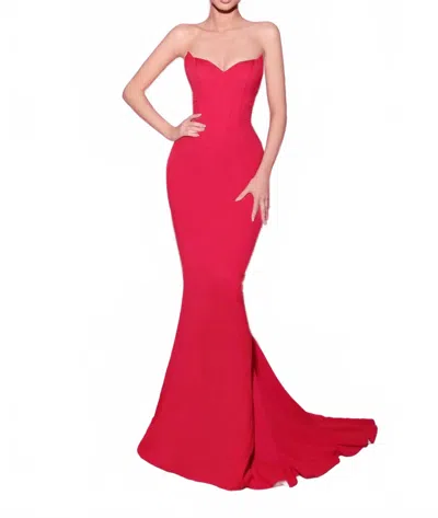 Tarik Ediz Strapless Fitted Dress In Oxy-fire In Multi