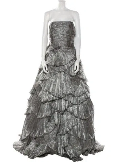 Pre-owned Tarik Ediz Strapless Long Dress In Gray