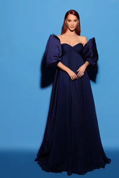 Tarik Ediz Strapless Macie Gown With Cape In Multi