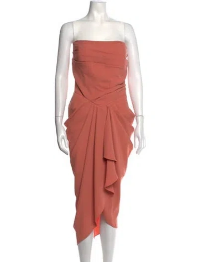 Pre-owned Tarik Ediz Strapless Midi Length Dress W/ Tags In Orange