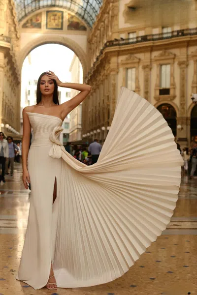 Tarik Ediz Strapless Peltz Gown In Multi