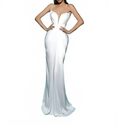 Tarik Ediz Strapless Structured Bodice Sweep Train Dress In Ivory In Multi