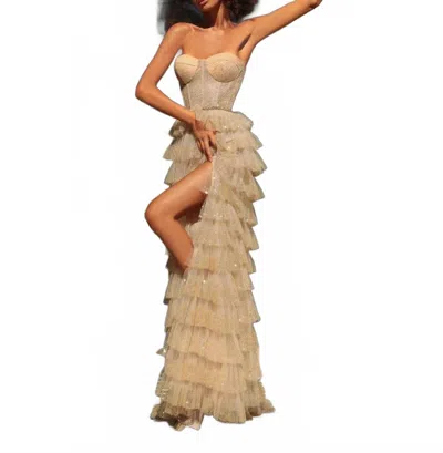 Tarik Ediz Sweetheart Neckline Evening Gown In Gold
