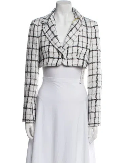 Pre-owned Tarik Ediz Tweed Plaid Print Blazer In White
