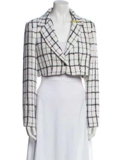 Pre-owned Tarik Ediz Tweed Plaid Print Blazer In White