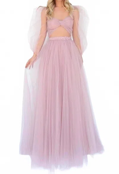 Tarik Ediz Two-piece Sheer Bishop Sleeve Prom Gown In Rose In Multi