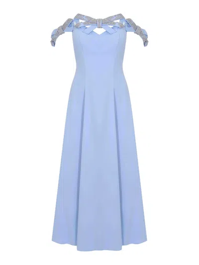 Tarik Ediz Dress  In Crepe With Blue Aura Rhinestones