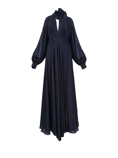 Tarik Ediz Long Dress Vinka 99140 In Silk Effect Fabric In Blue
