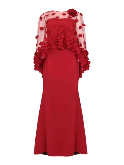 Tarik Ediz Lobella 99107 Long Dress In Crepe And Tulle In Red