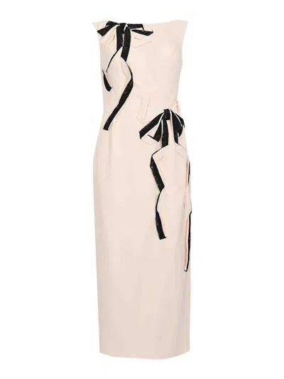 Tarik Ediz Midi Dress 66638 In Crepe Vanilla In Multi
