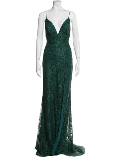 Pre-owned Tarik Ediz V-neck Long Dress In Green