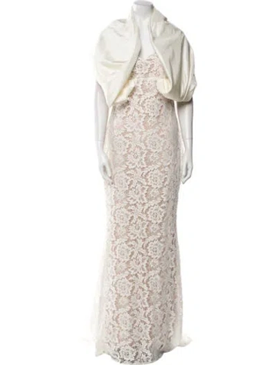 Pre-owned Tarik Ediz V-neck Long Dress In Neutral