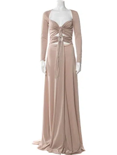 Pre-owned Tarik Ediz V-neck Long Dress In Neutral