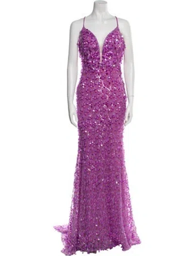 Pre-owned Tarik Ediz V-neck Long Dress In Purple