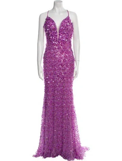 Pre-owned Tarik Ediz V-neck Long Dress In Purple