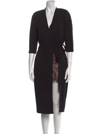 Pre-owned Tarik Ediz V-neck Midi Length Dress In Black