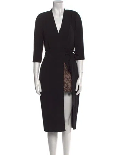 Pre-owned Tarik Ediz V-neck Midi Length Dress In Black