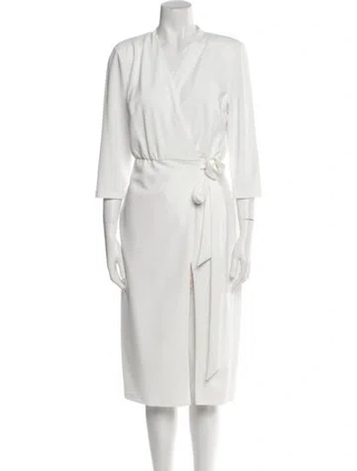 Pre-owned Tarik Ediz V-neck Midi Length Dress In White