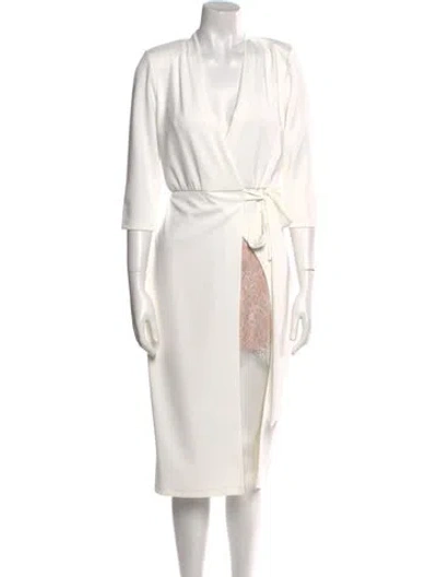 Pre-owned Tarik Ediz V-neck Midi Length Dress In White