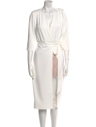 Pre-owned Tarik Ediz V-neck Midi Length Dress In White